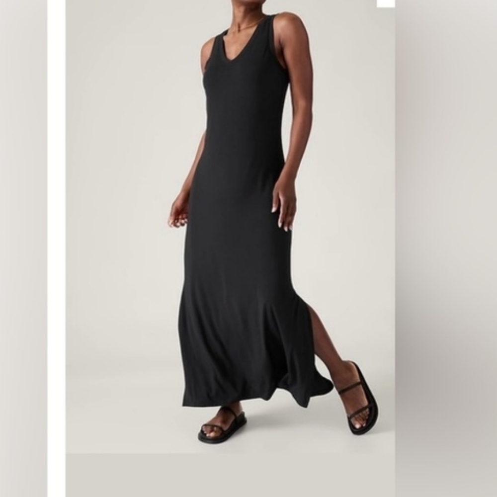 Athleta Santorini Maxi Dress Women's S Modal Soft Long Black V-Neck